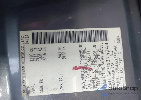 2014 Nissan Altima 2.5/2.5 S/2.5 Sl/2.5 Sv from USA, damaged, VIN 1N4AL3AP3EN375244